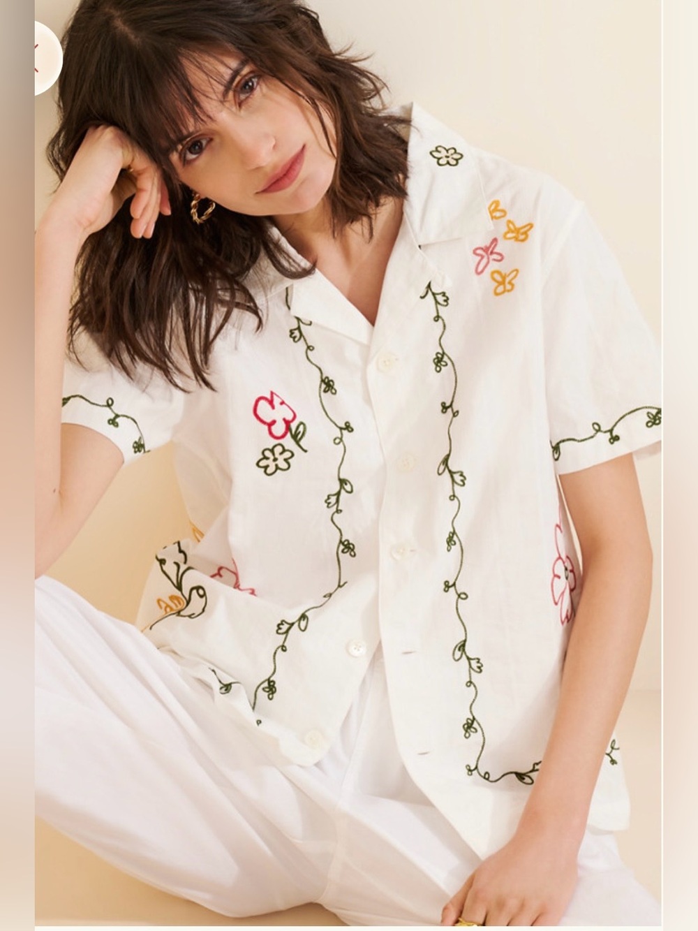Dunst White Embroidered Short-Sleeve Button-Down Shirt